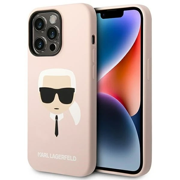 Karl Lagerfeld ochranné puzdro na telefón KLHCP14LSLKHLP pre Apple iPhone 14 Pro 6,1" pevné puzdro ružové/ružové silikónové Karl`s Head
